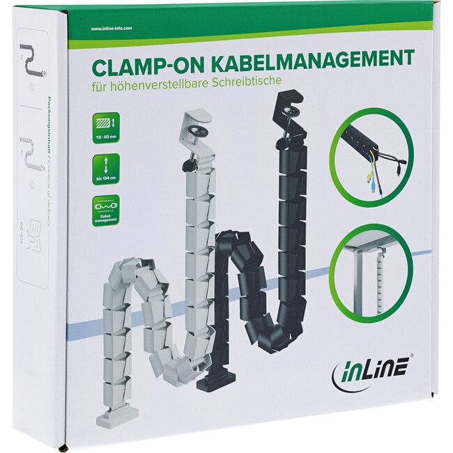 InLine Flexibler Kabelkanal für Schreibtisch | Tischklemme | 134 cm | Schwarz