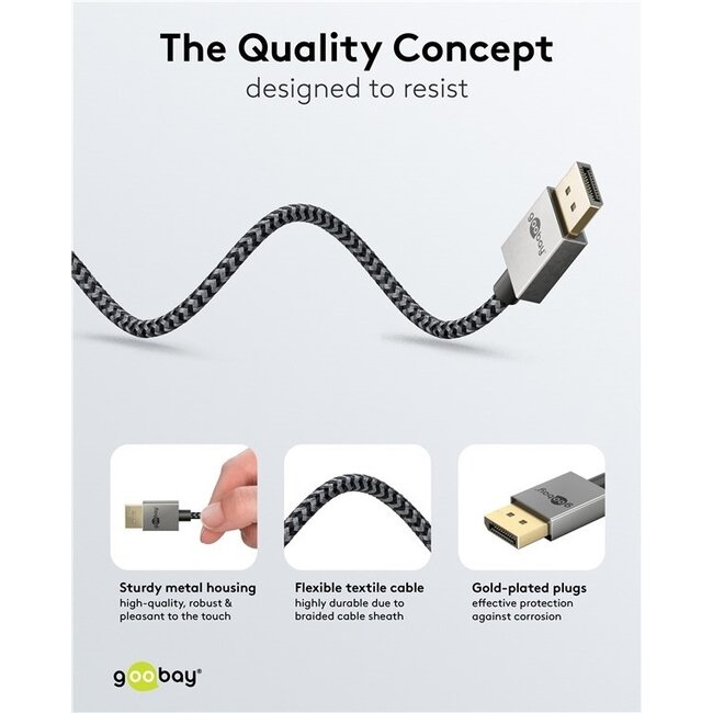 Goobay Plus DisplayPort Kabel | Slimline | DP2.1 (10K 60Hz) | UHBR10 (40Gbit/s) | 2 Meter