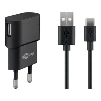 Goobay Goobay USB-Ladegerät | rechtwinklig | 1x USB-A | inkl. USB-C Kabel | 5W | schwarz | 1 Meter