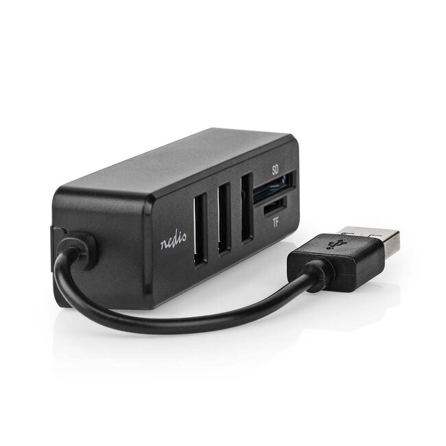 Nedis USB 2.0 Hub mit 3 Ports und Kartenleser | busbetrieben | 0,10 m