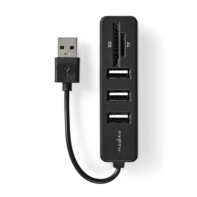 Nedis USB 2.0 Hub mit 3 Ports und Kartenleser | busbetrieben | 0,10 m