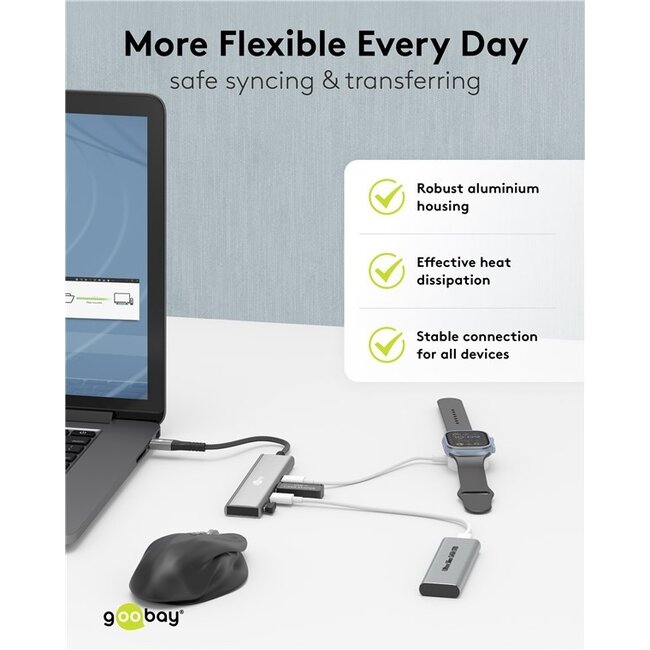 Goobay USB-C Hub | 4x USB-C | USB 3.0 5 Gbps | Aluminium | 0,10 m
