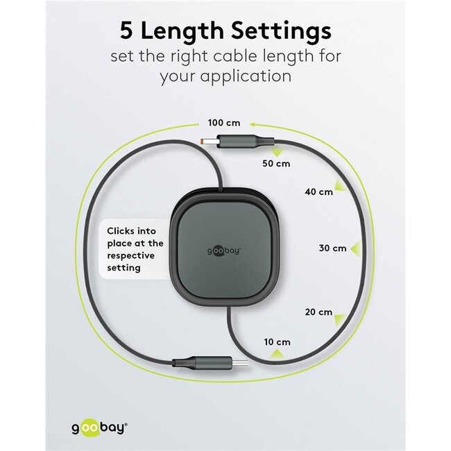 Goobay USB-C ausziehbares Kabel | USB 2.0 | 15W | Schwarz | 1 Meter