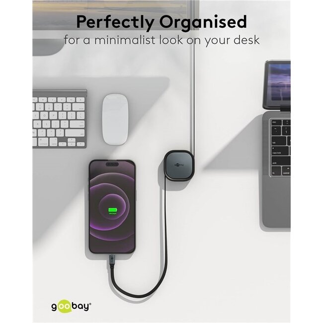Goobay USB-C ausziehbares Kabel | USB 2.0 | 15W | Schwarz | 1 Meter