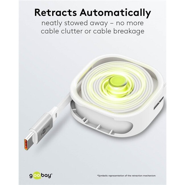 Goobay USB-C ausziehbares Kabel | USB 2.0 | 15W | Weiß | 1 Meter