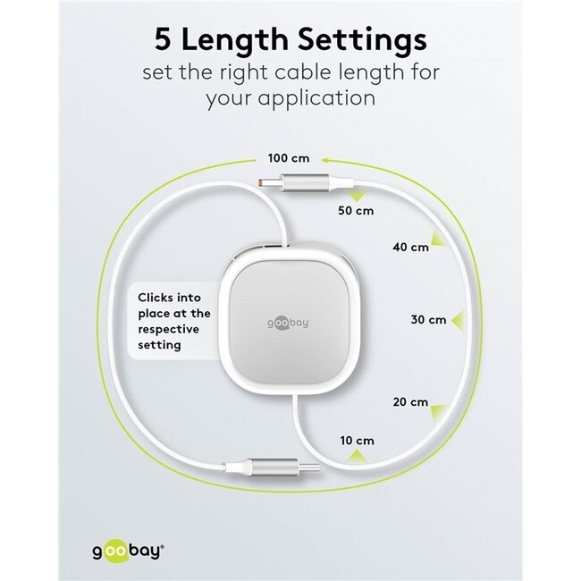 Goobay USB-C ausziehbares Kabel | USB 2.0 | 15W | Weiß | 1 Meter