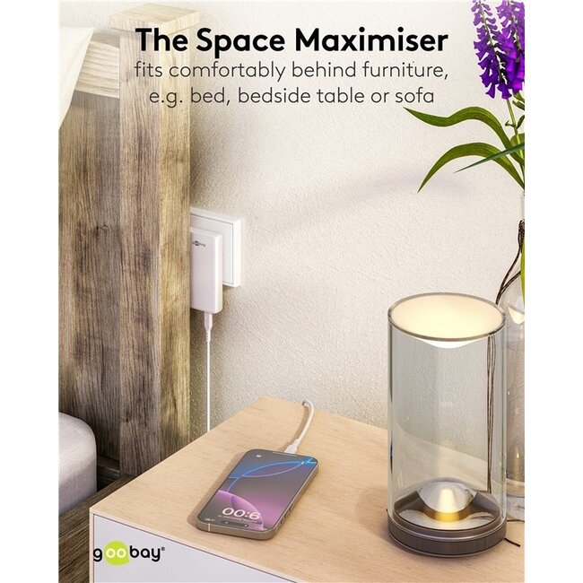 Goobay Flacher USB-Lader | USB-C PD + USB-A QC | GaN | 45W | Weiß