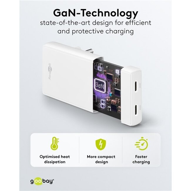 Goobay Flach USB Ladegerät | 2x USB-C PD | GaN | 45W | Weiß