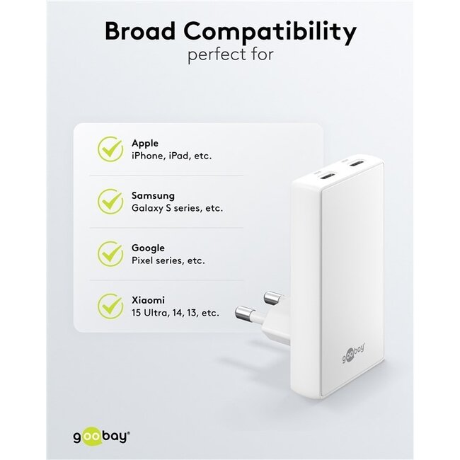 Goobay Flach USB Ladegerät | 2x USB-C PD | GaN | 45W | Weiß