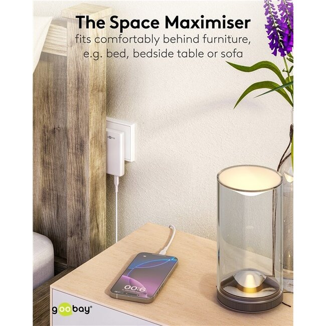 Goobay Flach USB-Ladegerät | USB-C PD + USB-A QC | GaN | 65W | Weiß