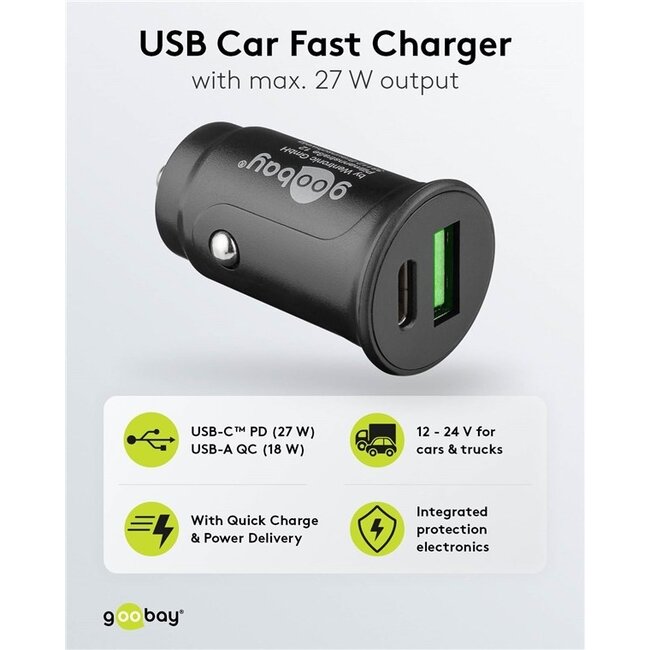 Goobay USB Auto-Ladegerät | USB-C PD & USB-A QC | 27W