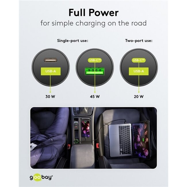 Goobay USB Auto-Ladegerät | USB-C PD & USB-A QC | 45W