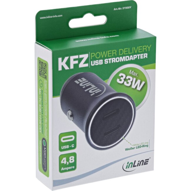 InLine Auto-Ladegerät | 2x USB-C PD | 33W