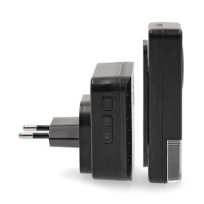 Kabellose Türklingel-Set | Netzstrom | 100-240 V AC 50/60 Hz | 1x 23A 12V | Lautstärke 110 dB | Reichweite 150 m | IP55 | Einstellbare Lautstärke | 58 Melodien | 3 Empfänger | Schwarz