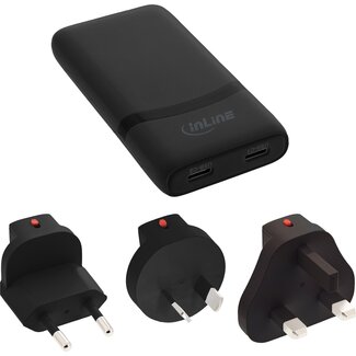 InLine InLine USB Reise-Ladegerät Set | 2x USB-C PD | GaN | 65W | Schwarz