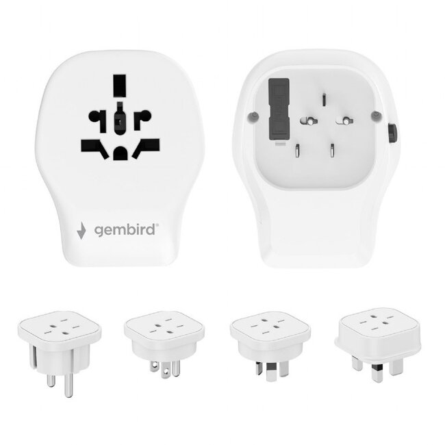 Gembird Reiseadapter Set mit USB-Ladegerät | 2x USB-C PD + 1x USB-A QC | GaN | 20W