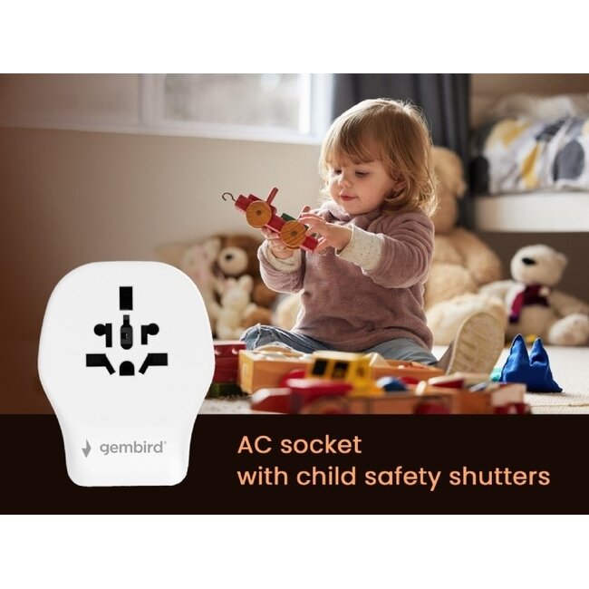 Gembird Reiseadapter Set mit USB-Ladegerät | 2x USB-C PD + 1x USB-A QC | GaN | 20W