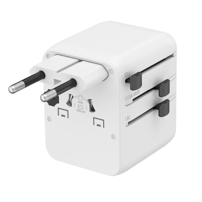 Gembird Reiseadapter mit USB-Ladegerät | 2x USB-C PD + 1x USB-A QC | GaN | 20W