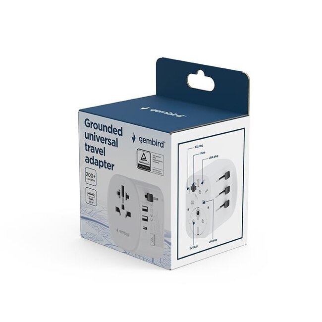 Gembird Reiseadapter mit USB-Ladegerät | 1x USB-C + 2x USB-A | 15,5W