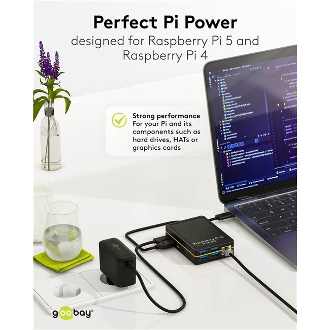 Goobay USB-C PD Ladegerät mit festem Kabel | GaN | 27W | 1,25 m