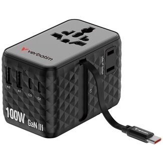 Verbatim Verbatim CNT-100C/7 Universal Reiseadapter | 2x USB-A + 3x USB-C | GaN | 100W | Schwarz