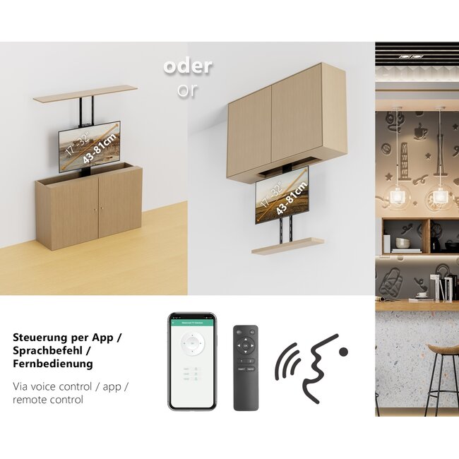 My Wall TV-Hebebügel | bis 32 Zoll | motorisiert | App-, Sprach- & Fernbedienung