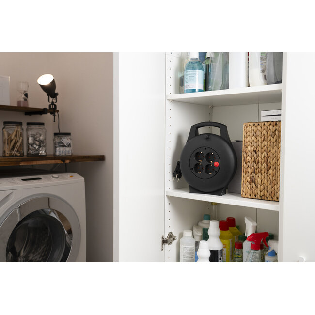 Brennenstuhl Vario Line Mini-Kabeltrommel | 4 Steckdosen | Schwarz | 10 Meter