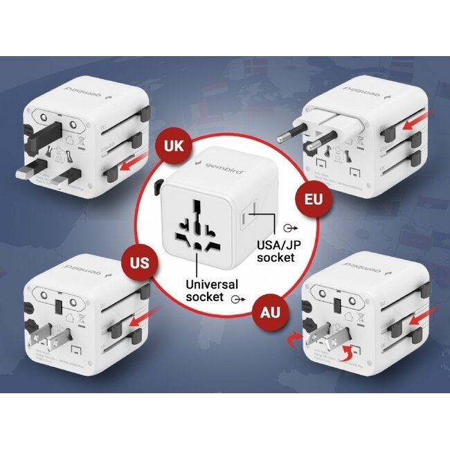 Gembird Universal Reiseadapter | Weltweit kompatibel