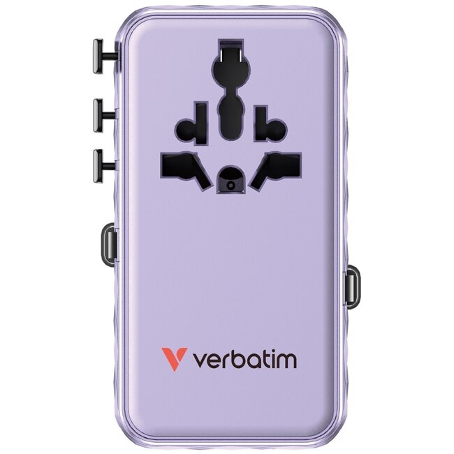 Verbatim CNT-70/2C Universal Reiseadapter | 1x USB-A + 3x USB-C | GaN | 70W | Lila