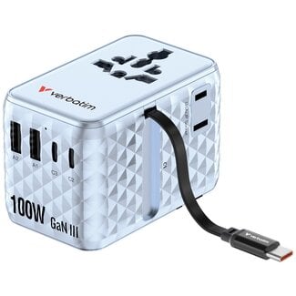 Verbatim Verbatim CNT-100C/7 Universal Reiseadapter | 2x USB-A + 3x USB-C | GaN | 100W | Blau
