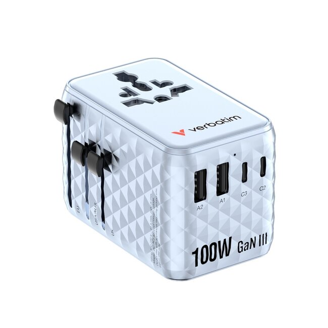 Verbatim CNT-100C/7 Universal Reiseadapter | 2x USB-A + 3x USB-C | GaN | 100W | Blau