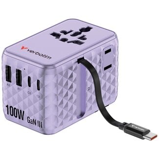 Verbatim Verbatim CNT-100C/7 Universal Reiseadapter | 2x USB-A + 3x USB-C | GaN | 100W | Lila