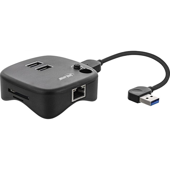 InLine USB-A zu RJ45 + 2x USB-A + (Micro) SD Adapter | USB 3.0 | CAT6 | 0,15 m