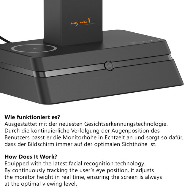 My Wall Schwenkarm | 1 Monitor bis 32 Zoll | Eye Tracker Höhenverstellung | Schwarz