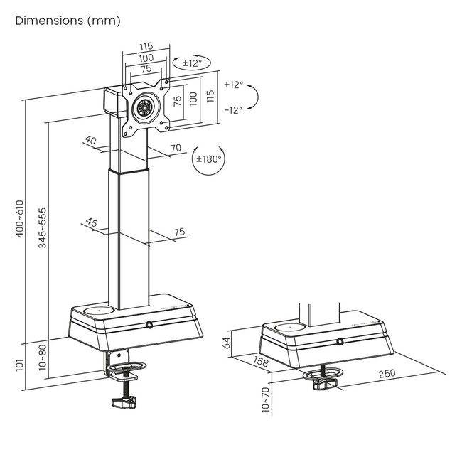 My Wall Schwenkarm | 1 Monitor bis 32 Zoll | Eye Tracker Höhenverstellung | Schwarz