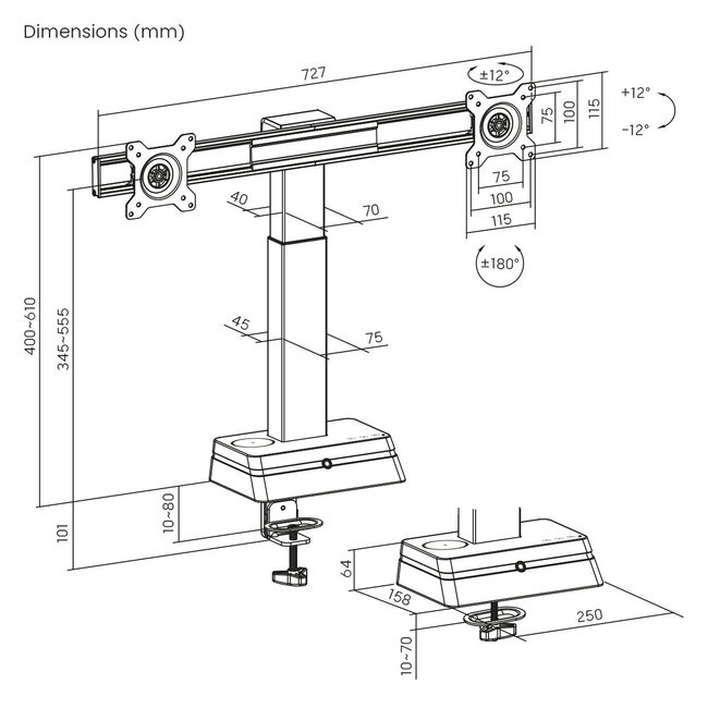 My Wall Schwenkarm | 2 Monitore bis 27 Zoll | Eye Tracker Höhenverstellung | Schwarz