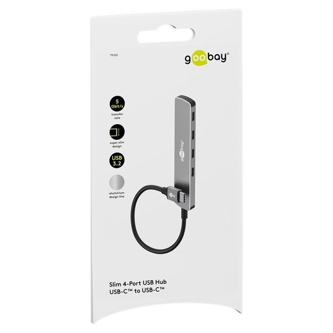 Goobay USB-C Hub | 4x USB-C | USB 3.0 5 Gbps | Aluminium | 0,10 m