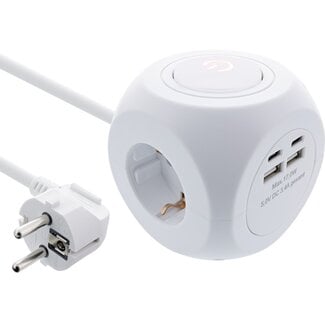 InLine InLine Steckdosenleiste | 3 Steckplätze | USB-A + USB-C | Weiß | 2 Meter