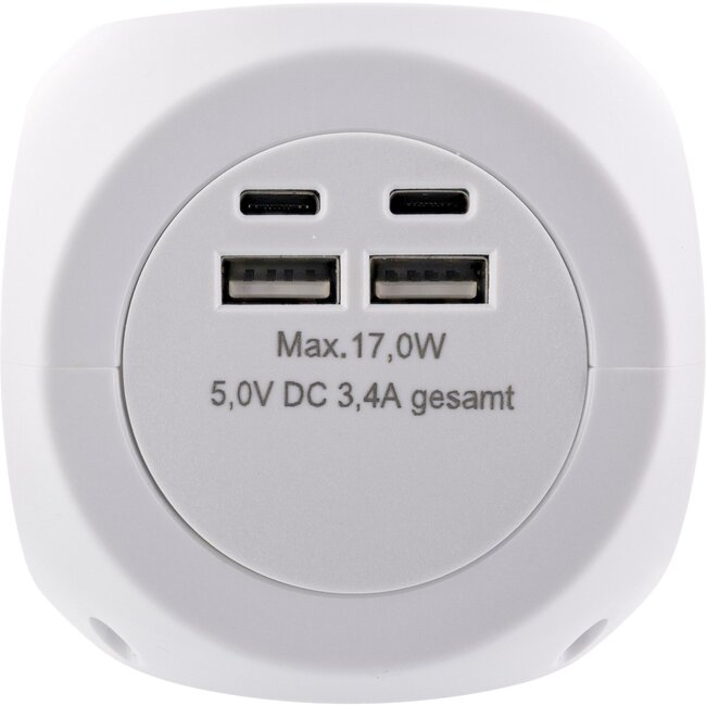 InLine Steckdosenleiste | 3 Steckplätze | USB-A + USB-C | Weiß | 2 Meter