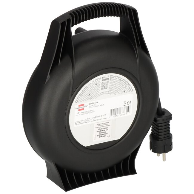 Brennenstuhl Vario Line Mini-Kabeltrommel | 4 Steckdosen | Schwarz/Grau | 10 Meter