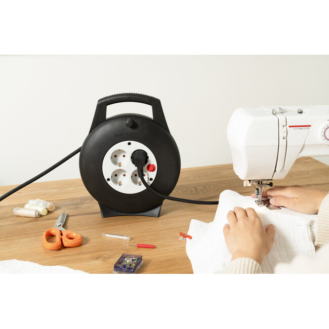 Brennenstuhl Vario Line Mini-Kabeltrommel | 4 Steckdosen | Schwarz/Grau | 10 Meter