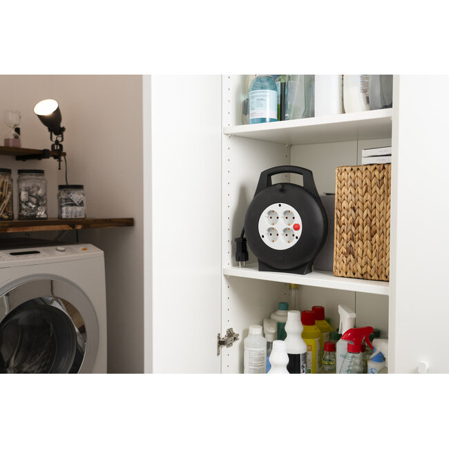 Brennenstuhl Vario Line Mini-Kabeltrommel | 4 Steckdosen | Schwarz/Grau | 10 Meter