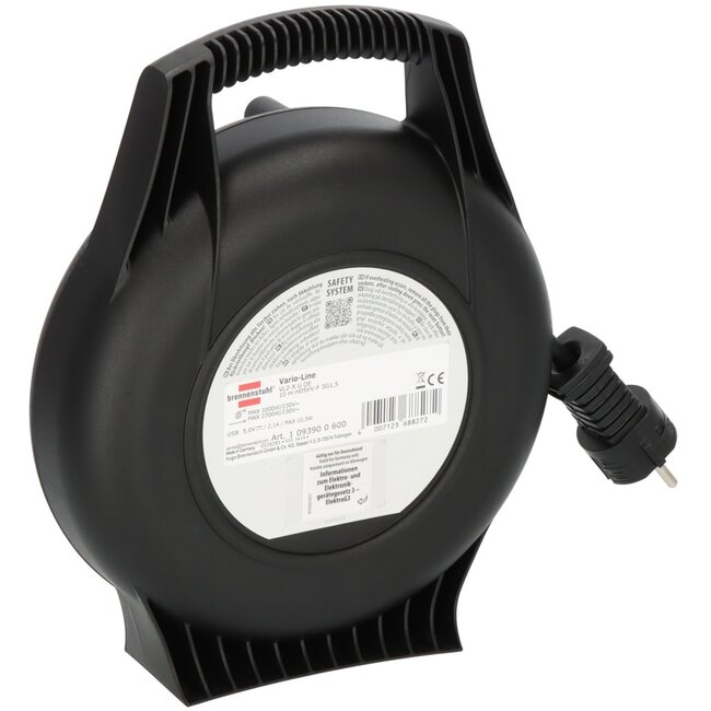 Brennenstuhl Vario-Line Kabelbox | 3 Steckdosen + 2x USB-A | Schwarz | 10 Meter