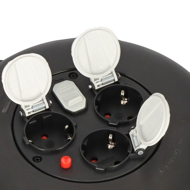 Brennenstuhl Vario-Line Kabelbox | 3 Steckdosen + 2x USB-A | Schwarz | 10 Meter