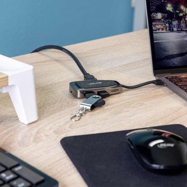 InLine USB-C auf HDMI 4K 60Hz, USB-A & USB-C PD 100W Adapter | Aluminium | 0,10 m