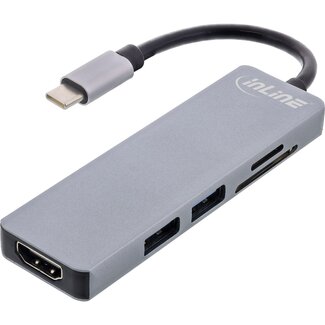 InLine InLine USB-C zu HDMI 4K 30Hz, USB-A & (Micro) SD Adapter | Aluminium | 0,15 m