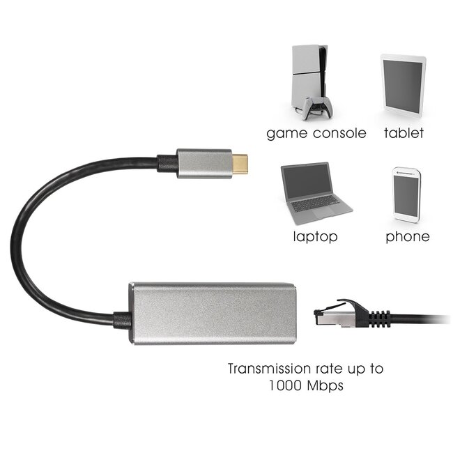 USB-C zu RJ45 LAN Adapter | USB 3.0 | CAT6 | Aluminium | 0,15 m