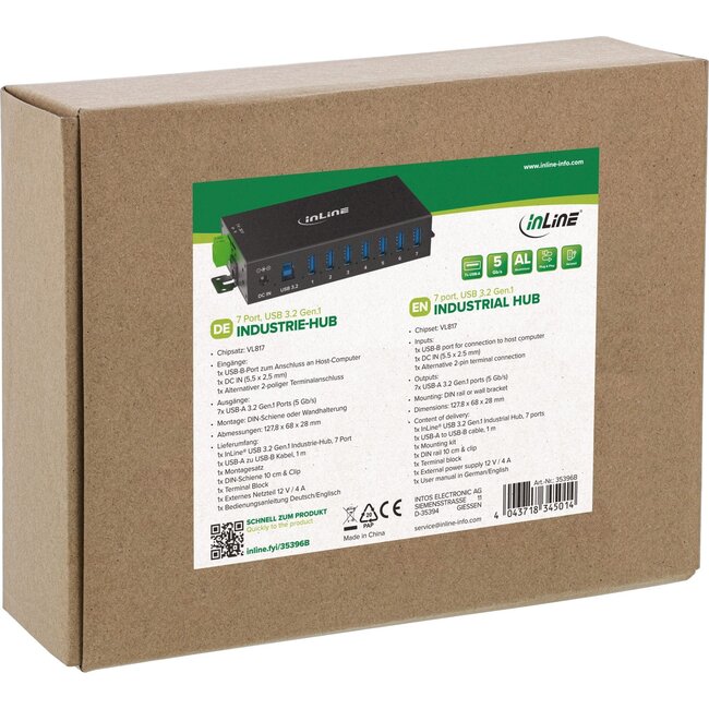 InLine Industrie USB-Hub | 7x USB-A | USB 3.0 5 Gbps | 48W Netzteil