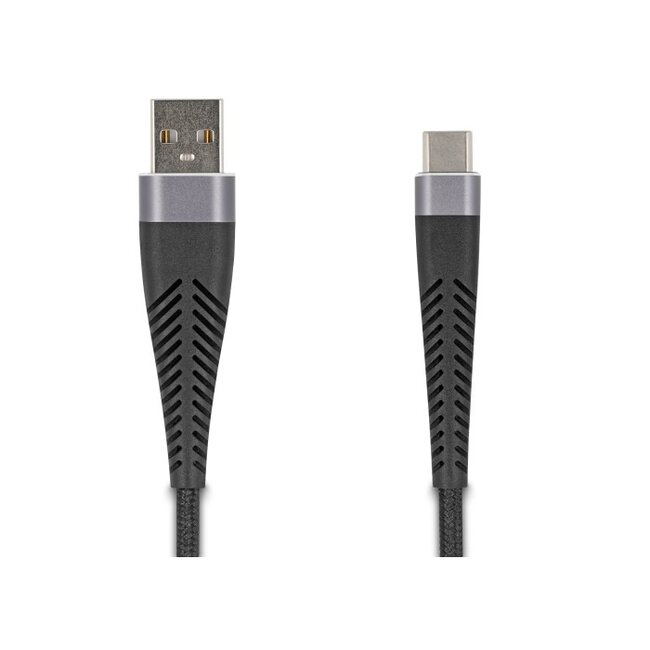 USB-C auf USB-A Kabel | Knickschutz | USB 2.0 | QC 18W | Metall/Nylon | Schwarz | 3 Meter