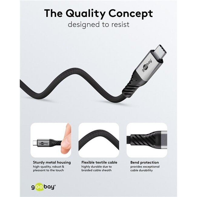 Goobay USB-C Kabel | USB4 v2.0 80 Gbps | PD 240W | 16K 60Hz | Nylon | 1,5 m